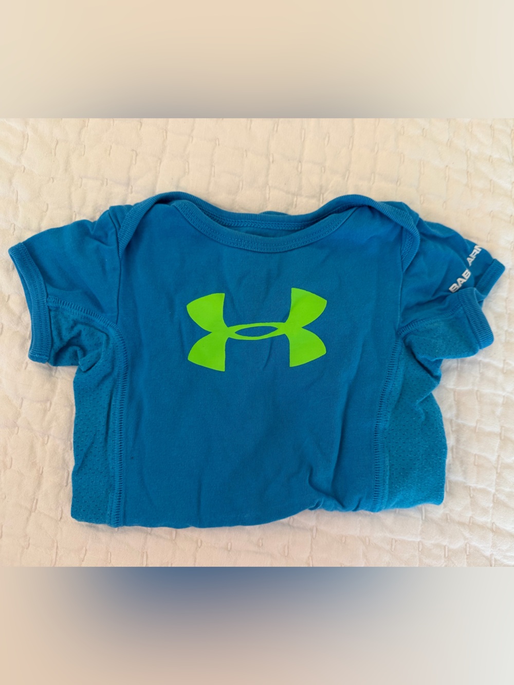 Under Armour Baby Blue Onsie with Neon Green Logo 3-6M